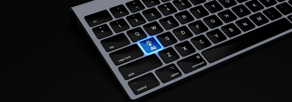 a black keyboard with a blue button on it